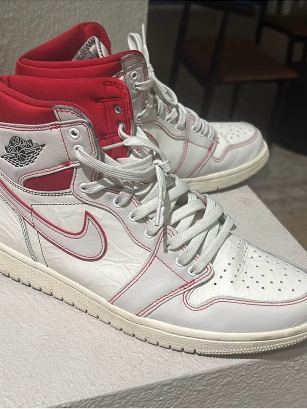 Nike White and Red High-Top Basketball Sneakers